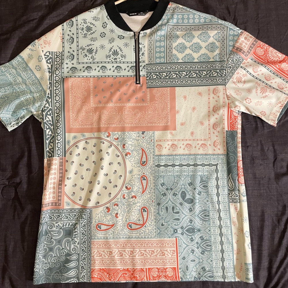 A slick and colorful zip-up shirt from Shein.